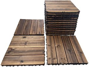 lot 1100228 image: 36 Pack Hardwood Interlocking Patio Deck Tiles, Wood Interlocking Flooring Tiles,12 x 12 Interlocking Patio Tiles,Outdoor Interlocking Waterproof