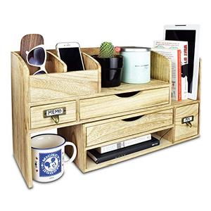 lot 1100241 image: Ikee Design Large Extendable Wooden Desktop Organizer For Office Supplies, Storage Shelf Rack Book Shelf, Stationary Compartment Holder, 17 14W x 7 12D x 12H