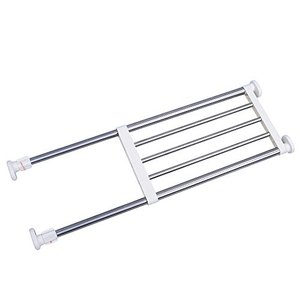 lot 1100244 image: Baoyouni Expandable Closet Tension Shelf Storage Rack Heavy Duty Stainless Steel Adjustable Metal Organizer for Wardrobe, Cupboard, Kitchen, Bathroom Use, 19.68 x 31.49 Inch