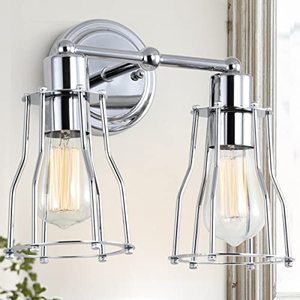 lot 1100250 image: JONATHAN Y JYL7416A Evelyn 12.5 2-Light Metal Industrial Vanity Light Contemporary Transitional Reversible 2200K Edison 25W Bulbs Included for Bathroom Hallway Living Room Bedroom Mirror, Chrome