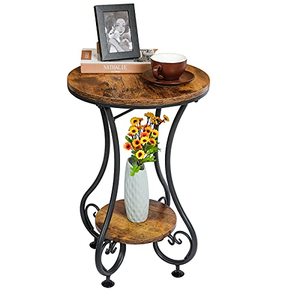 lot 1100266 image: X-cosrack End Table, Round Side Table for Small Spaces, Coffee Tea Table Nightstand Home Decor for Living Room Balcony Bedroom Office,Rustic Brown & Black,15.75 L x 15.75 W x 24.0 H