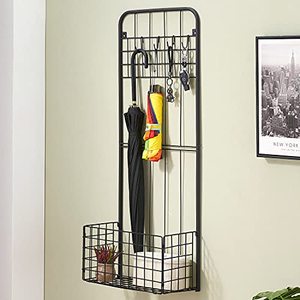lot 1100298 image: VECELO Wall Mount Hanging Basket, Fruit Organizer with Removable Hooks, Vegetable Storage Bins for Kitchen, Living Room, Garage, Bathroom, Black