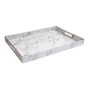 lot 1100306 image: American Atelier 1270528 Marble Rectangle Serving Tray  Large Decorative Platter wCarry Handles for Food, Drinks, Ottoman or Centerpiece  Gift Idea for Birthday, Holiday & More, Gray, 14x19x2