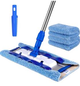 lot 1100336 image: MR.SIGA Professional Microfiber Mop for Hardwood, Laminate, Tile Floor Cleaning, Stainless Steel Handle - Reusable Flat Mop Pads and 1 Dirt Removal Scrubber Included
