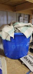 lot 29801 image: Assorted Shop Rags, 50lb Large Tile & Stone Mortar, Hosing, and More