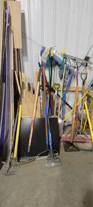 lot 29901 image: Variety of Shovels, Brooms, Rakes, and More