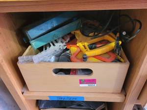 lot 10551 image: Hot knife, Dewalt 100 ft tape measure, and More
