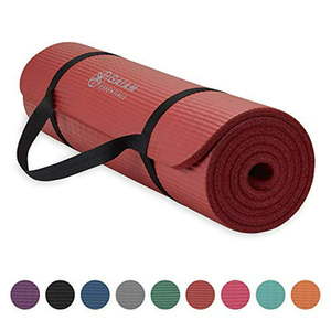 lot 4411 image: Gaiam Essentials Thick Yoga Mat Fitness & Exercise Mat with Easy-Cinch Yoga Mat Carrier Strap Red 72 InchL x 24 InchW x 25 Inch Thick