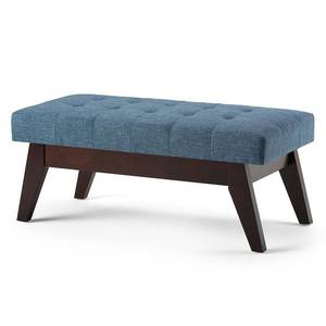 lot 4430 image: Simpli Home - Draper Mid Century Tufted Ottoman Bench - Denim Blue retails $160