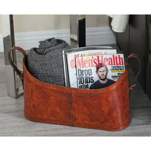 lot 4433 image: DecMode 21 x 12 Brown Leather Rustic Magazine Rack Holder Retails $87