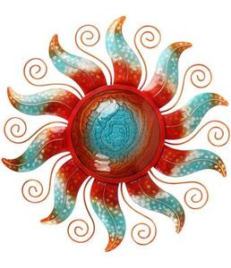 lot 4435 image: LIFFY Sun Wall Decor Glass & Metal Sun Wall Art 23inch Hanging Sculpture Decorations for Living Room Patio Garden Pretty Gift Idea Make Your Home Unique and Warm Retails $50