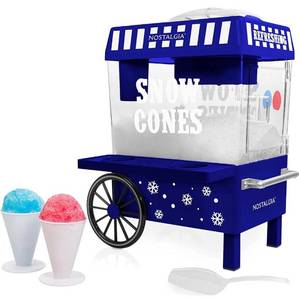 lot 4436 image: Nostalgia Vintage Countertop Snow Cone Maker Makes 20 ICY Treats, Includes 2 Reusable Plastic Cups & Ice Scoop, Cobalt
