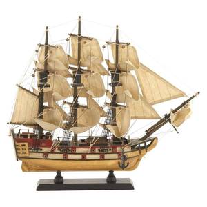 lot 4440 image: DecMode 15W, 14H Wood Coastal Sail Boat Sculpture, Beige