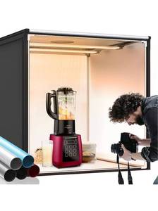 lot 4459 image: FOSITAN Bi-Color Dimmable Photo Light Box Kit, 32x32 inch80x80 cm Photo Studio Photography Photo Box Kit 2 Led Light Bars 252 LED Light Beads Tabletop Professional Shooting Tent with 5 Backdrops