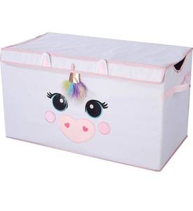 lot 4474 image: Heritage Kids Poly Canvas Collapsible Toy Storage Trunk, 28 W, Unicorn