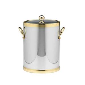 lot 4519 image: Polished Chrome & Brass 5 Qt. Ice Bucket With Metal Side Handles