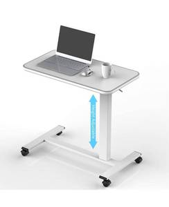 lot 4533 image: Reinforced Pneumatic Overbed Table with Lockable Wheels Portable Laptop Workstation Mobile Sitting Standing Desk for Home Office Height Adjustment 29-44