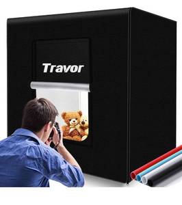 lot 4546 image: Travor Photo Studio Light Box 32x32Inch Professional Dimmable Photo Booth Shooting Tent Kit with 126 LED Lights, 4 Backdrops.