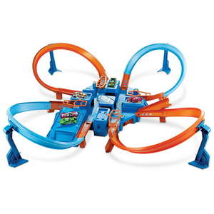 lot 4556 image: Hot Wheels Track Set with 164 Scale Toy Car Criss-Cross Crash Track with Motorized Booster