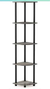 lot 4564 image: set of 2. Furinno Turn-N-Tube 5 Tier Corner Display Rack Multipurpose Shelving Unit, 1-Pack, French Oak GreyBlack