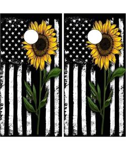 lot 4568 image: mchuang Sunflower American USA Flag 2 Pack Cornhole Board Skin Wrap Decal Vinyl Corn Hole Bean Bag Toss Stickers Weather Resistant Board Game