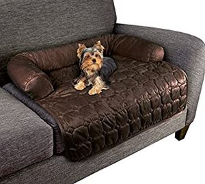 lot 4569 image: Furniture Protector Pet Cover for Dogs and Cats with Shredded Memory Foam filled 3-Sided Bolster Soft Plush Fabric by PETMAKER Brown