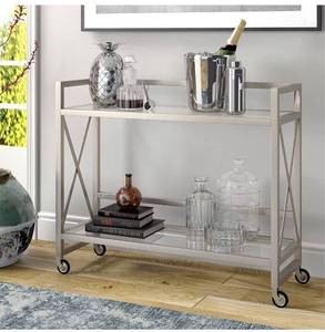lot 4604 image: Holly 38 Wide Rectangular Bar Cart in Satin Nickel