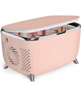 lot 4606 image: Living Enrichment Mini Fridge, Compact Personal Fridge Cooler 6L Capacity, AC 100-120V Mini Fridge for Bedroom Home Office, Perfect for Skincare Beauty Makeup and Food Drinks - Pink