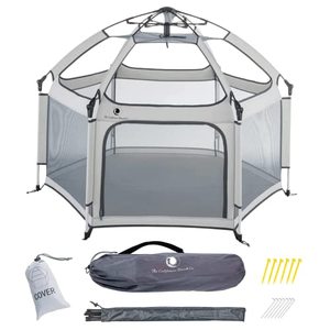 lot 4609 image: POP N GO Premium Outdoor Baby Playpen - Portable, Lightweight, Pop Up Pack and Play Toddler Play Yard w Canopy and Travel Bag - Grey Retails $149