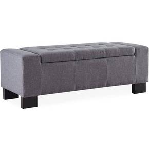 lot 4623 image: BELLEZE 50 Inch Storage Ottoman Bench, Upholstered Tufted Linen Fabric, - Arlington (Gray). Retails $214