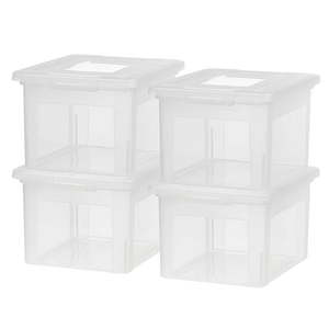 lot 4627 image: IRIS USA Clear Lidded Dual Purpose Letter and Legal Size Plastic File Box 4 Pack