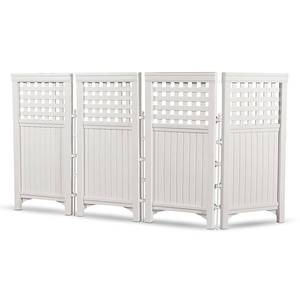 lot 4628 image: Suncast FS4423D Outdoor Patio 4 Panel Screen Enclosure Gated Fence White
