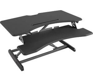 lot 4631 image: Height Adjustable, Desk Converter Stand up Riser Tabletop Workstation fits Dual Monitor 37 inches Black
