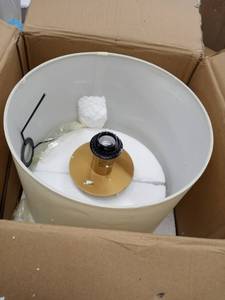 lot 33609 image: gold table lamp with beige shade 1only