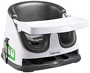 lot 33618 image: Ingenuity Baby Base 2-in-1 Booster Feeding & Floor Seat with Self-Storing Tray - Slate (B08XP18H5D)