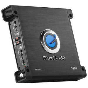 lot 4803 image: Planet Audio AC1200.4 Anarchy Car Audio Amplifier - 1200 High Output 4 Channel 24 Ohm HighLow Level Inputs HighLow Pass Crossover Full Range Hook Up To Stereo and Subwoofer Unit only NO wires or connectors As Is