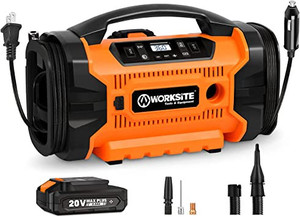 lot 4809 image: WorkSite air compressor tire inflator ACDC 20V rechargeable up to 160PSI with emergency flashlight lantern
