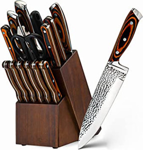 lot 4831 image: Elegant Life 15 piece knife and block set Hammered stainless steel with sharpener and scissors