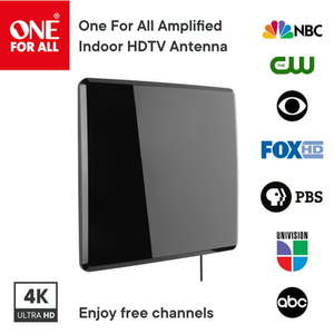 lot 4844 image: One for All 14432 Amplified Indoor Flat TV Antenna - Supports 4K 1080 HD 50 mile range