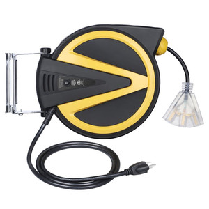 lot 4848 image: Dewenwils 40ft retractable cord reel extension cord 3 outlet grounded has some scratches