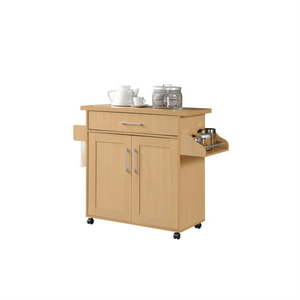 lot 4853 image: Hodedah Kitchen Island with Spice Rack plus Towel Holder in Beech
