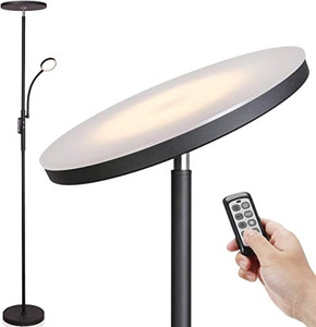 lot 4863 image: Dimunt LED floor lamp remote control or touch control adjust 3 colors torchiere and reading light