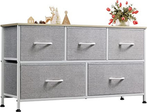 lot 4890 image: Wlive dresser with 5 drawers fabric metal white gray wooden top