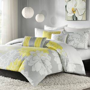 lot 3766 image: &nbspKing Madison Park Brianna Grey and Yellow Flower Printed Cotton Comforter Set Retail $118.87
