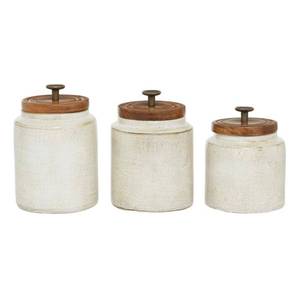 lot 12727 image: White Terracotta Country Cottage Decorative Jar (Set of 3) - S3 6.75, 7.75, 8.25H