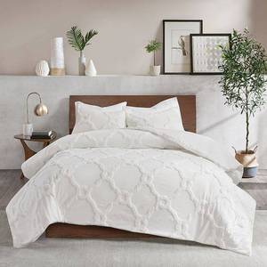 lot 12731 image: White Full Queen Madison Park Nollie Tufted Cotton Chenille Geometric Duvet Cover Set Retail $88.99
