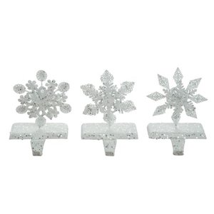 lot 12740 image: Transpac Metal 6 in. White Christmas Rustic Snowflake Stocking Holder Set of 3