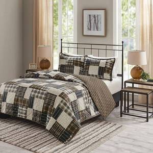 lot 12742 image: Madison Park Heavenly Reversible Printed Coverlet Set BlackBrown King Cal King Retail $88.49