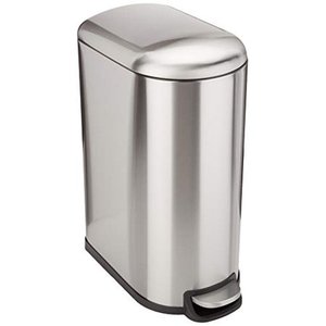 lot 12571 image: Basics Stainless Steel Rectangular Soft-Close Trash Can with Foot Petal for Narrow Spaces - 40L  10.5 Gallon