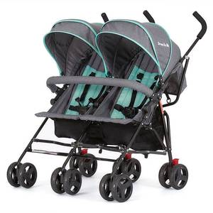 lot 12687 image: Dream On Me Volgo Twin Umbrella Stroller, Mint and Dark Grey